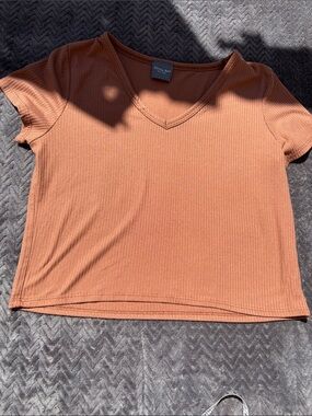 Olivia Rae Ribbed V-Neck Crop Top — Brown